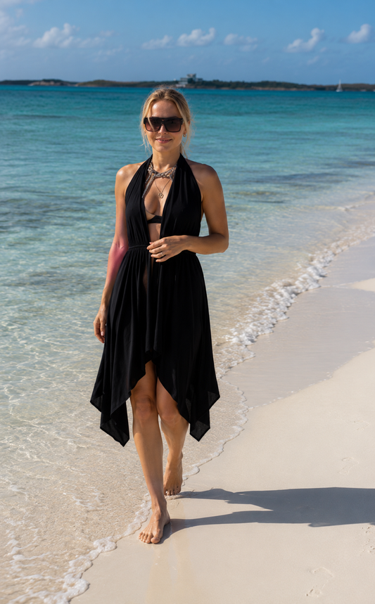 Black Beach Pareo with 100% Silk Pouch